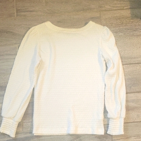 LOFT Brushed Waffle Puff Sleeve Creme Shirt, Size Small - Picture 4 of 4